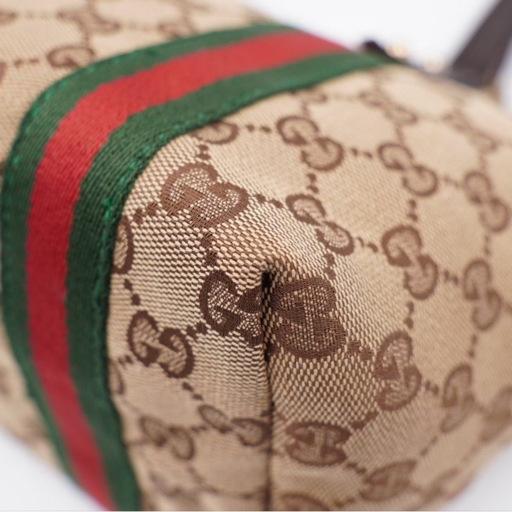 Gucci Beige GG Canvas Tote with Green and Red Web Stripe and Brown Trim - Picture 7 of 16